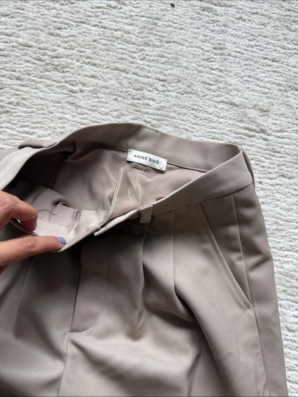 Anine Bing Cream & Green Wide-Leg High-Waist Trousers